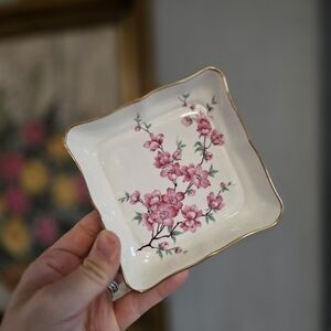Vintage Pink Flower Cherry Blossom Ring Dish by Oakley China England Bone China